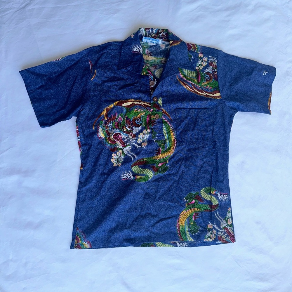 Vintage 1970s 1980s OP Ocean Pacific Sunwear Hawaiian Shirt Medium Surf Dragon